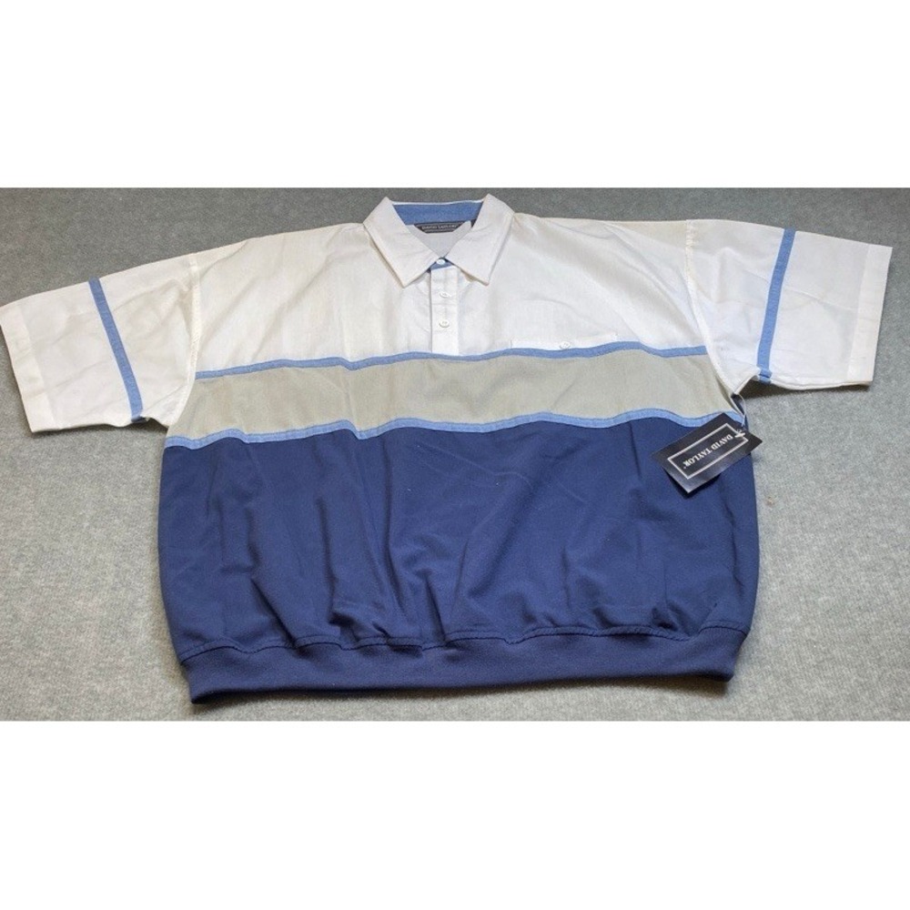 NWT David Taylor Polo Shirt Men XL Blue White Colorblock Banded Hem Vintage